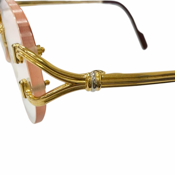 美品□Cartier カルティエ ヴィンテージ 2Cデコール トリニティ ツーポイント メガネ 眼鏡 アイウェア ゴールド ボルドー □16 仏製