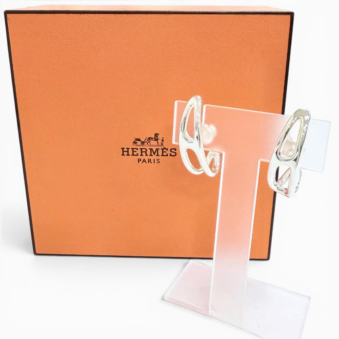 極美品△HERMES エルメス シェーヌダンクル パンク ピアス アクセサリー 両耳用 925 シルバー フランス製 重量10.27g レディース 箱付き