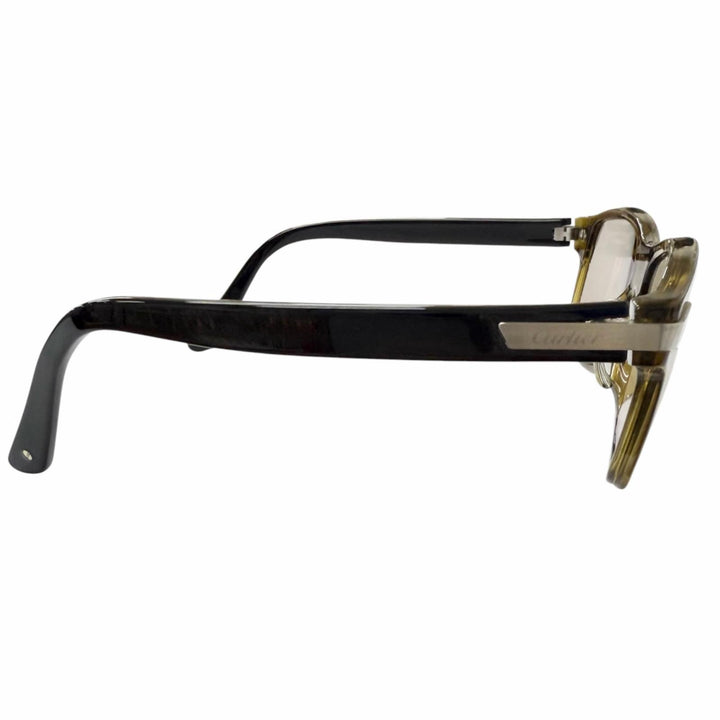 良品□Cartier カルティエ サントス ドゥ カルティエ サングラス アイウェア クリアカーキ ブラック 56□13 度入り フランス製 メンズ