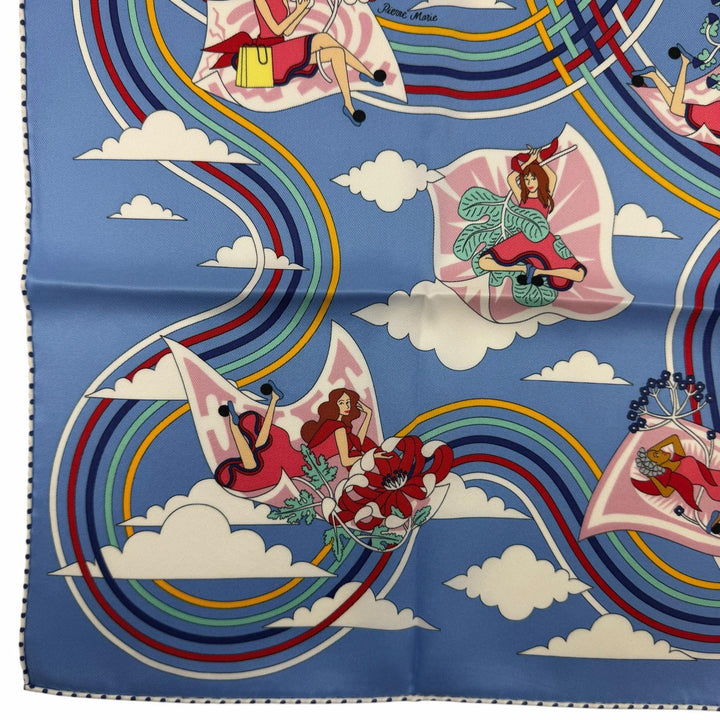 未使用品☆HERMES エルメス カレ70 Carres Volants 空飛ぶカレ シルク100％ ブルー/ミオソティス/ホワイト スカーフ フランス製 箱付き