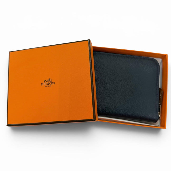 未使用品☆HERMES エルメス アザップ コンパクト シルクイン エバーカラー ブルーニュイ ラウンドファスナー財布 コインケース K刻印