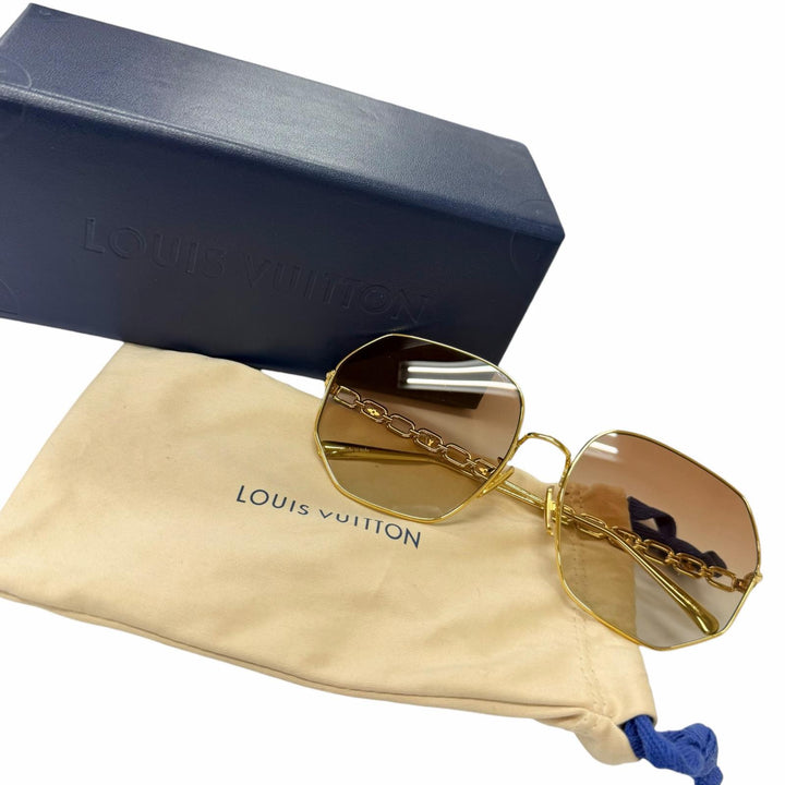 美品□LOUIS VUITTON ルイヴィトン 2022年製 Z1650E マイLV チェーン ラウンド サングラス ゴールド 60□17-140 イタリア製 メンズ