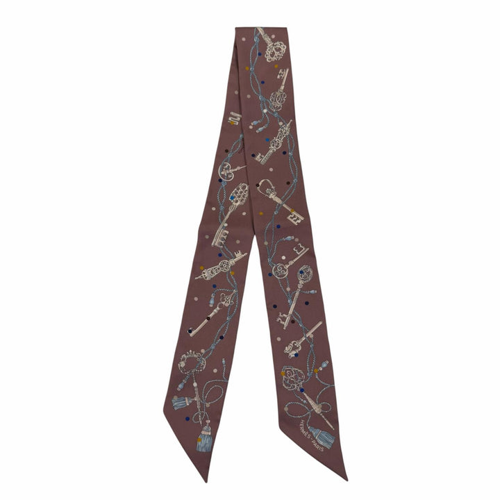 極美品☆HERMES エルメス ツイリー Les Cles a Pois レクレアポア シルク100％ マロン/グレース/グリ スカーフ フランス製 箱付き
