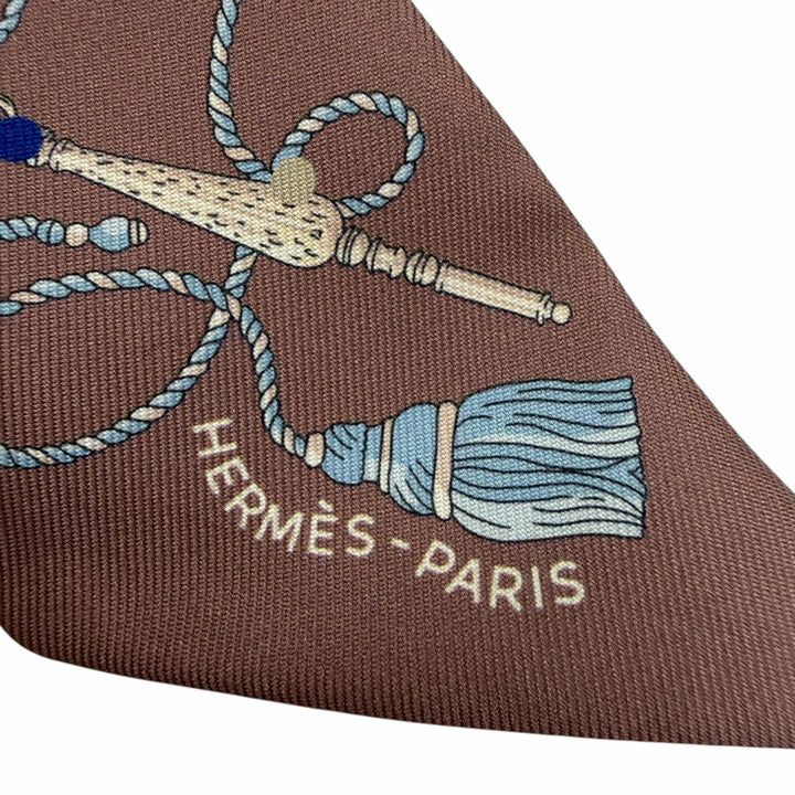 極美品☆HERMES エルメス ツイリー Les Cles a Pois レクレアポア シルク100％ マロン/グレース/グリ スカーフ フランス製 箱付き