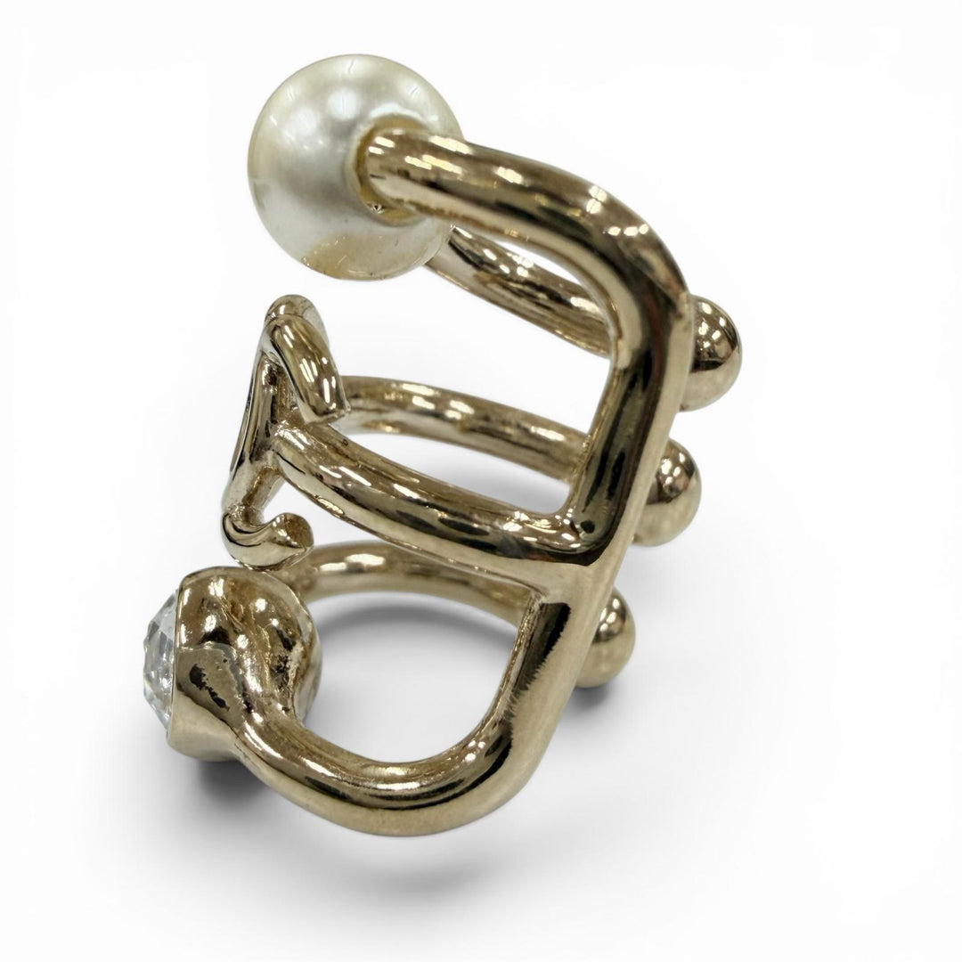 極美品☆CHANEL シャネル B22C ココマーク フェイクパール・ラインストーン 3連 イヤーカフ イヤリング ゴールド イタリア製 保存袋付き