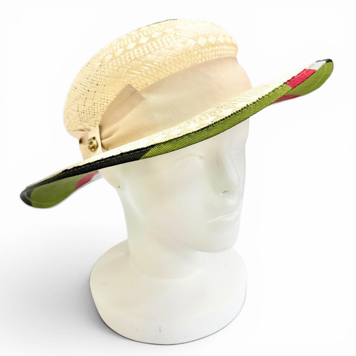 美品△GUCCI グッチ 一部シルク混 タイガーヘッド リボンテープ 麦わら帽子 ストローハット ナチュラル L 59cm 伊製 正規品 レディース