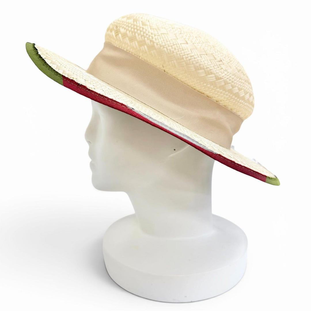 美品△GUCCI グッチ 一部シルク混 タイガーヘッド リボンテープ 麦わら帽子 ストローハット ナチュラル L 59cm 伊製 正規品 レディース