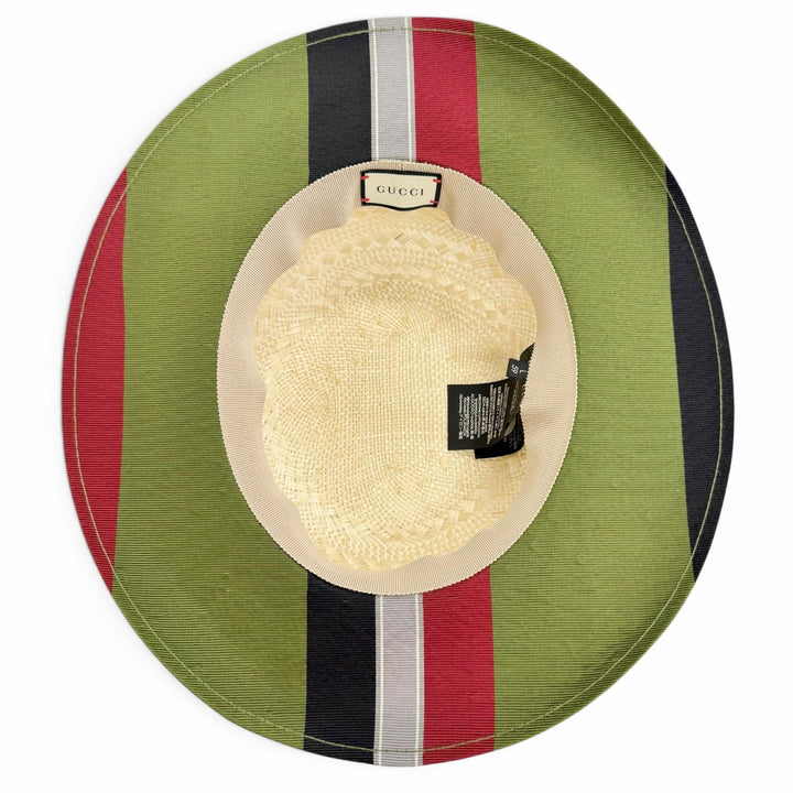 美品△GUCCI グッチ 一部シルク混 タイガーヘッド リボンテープ 麦わら帽子 ストローハット ナチュラル L 59cm 伊製 正規品 レディース
