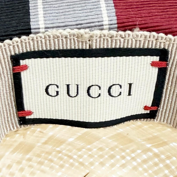 美品△GUCCI グッチ 一部シルク混 タイガーヘッド リボンテープ 麦わら帽子 ストローハット ナチュラル L 59cm 伊製 正規品 レディース