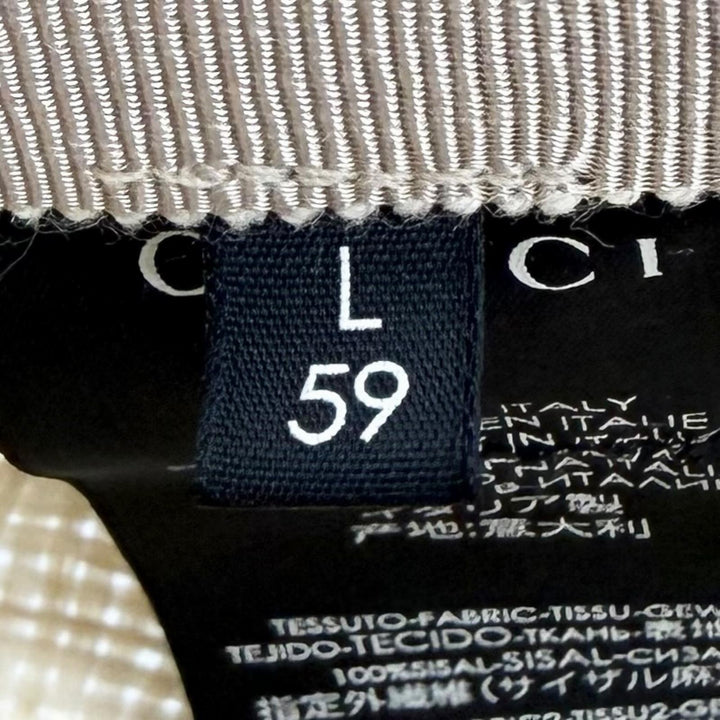 美品△GUCCI グッチ 一部シルク混 タイガーヘッド リボンテープ 麦わら帽子 ストローハット ナチュラル L 59cm 伊製 正規品 レディース