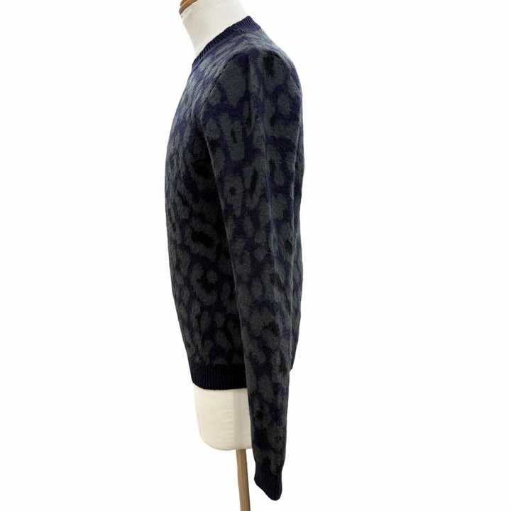 美品◇RAF SIMONS ラフシモンズ 14AW レオパード柄 モヘア ロングスリーブ 長袖ニット セーター ネイビー グリーン XS イタリア製 メンズ