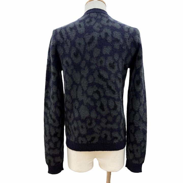 美品◇RAF SIMONS ラフシモンズ 14AW レオパード柄 モヘア ロングスリーブ 長袖ニット セーター ネイビー グリーン XS イタリア製 メンズ