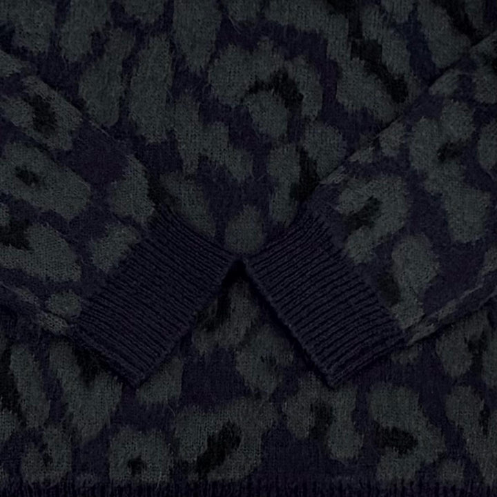 美品◇RAF SIMONS ラフシモンズ 14AW レオパード柄 モヘア ロングスリーブ 長袖ニット セーター ネイビー グリーン XS イタリア製 メンズ