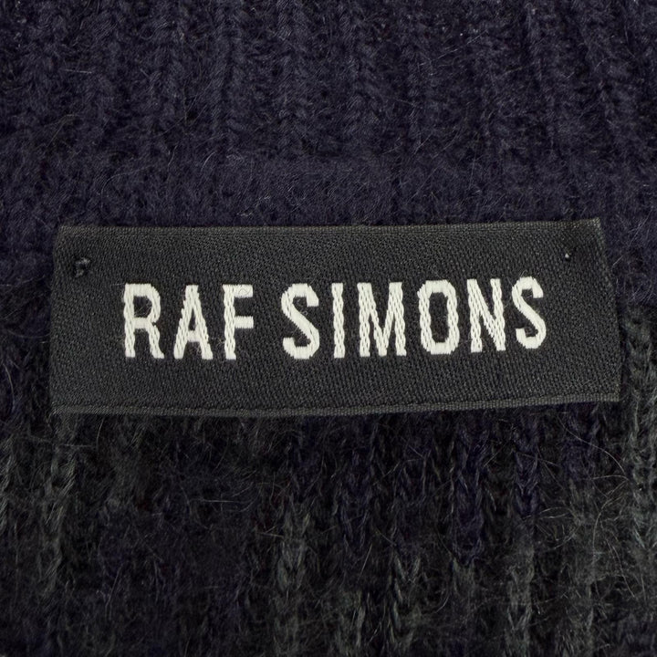 美品◇RAF SIMONS ラフシモンズ 14AW レオパード柄 モヘア ロングスリーブ 長袖ニット セーター ネイビー グリーン XS イタリア製 メンズ