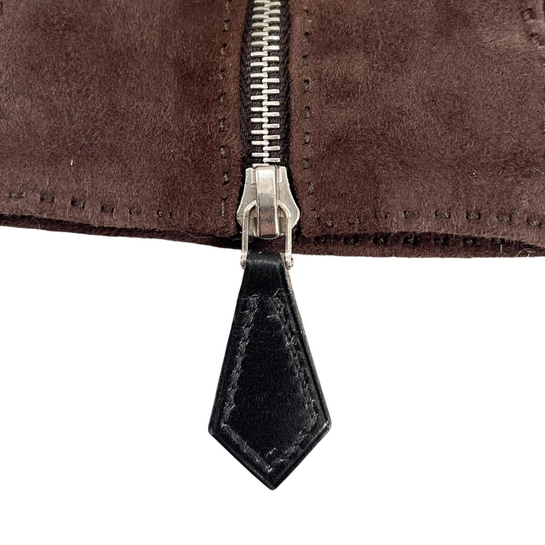 美品▲HERMES エルメス トナカイ革 シルバー金具 スウェードレザー グローブ 手袋 ダークブラウン 7 フランス製 レディース 箱付き