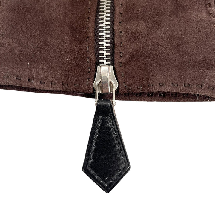 美品▲HERMES エルメス トナカイ革 シルバー金具 スウェードレザー グローブ 手袋 ダークブラウン 7 フランス製 レディース 箱付き