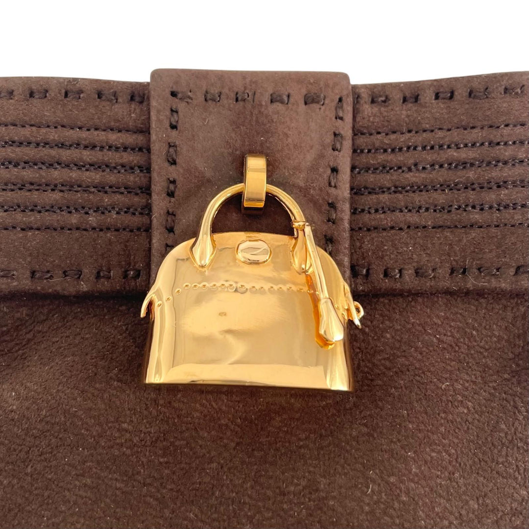 美品▲HERMES エルメス ボリード・ジジェチャーム付き ヌバックレザー グローブ 手袋 ブラウン ゴールド金具 7.5 仏製 レディース