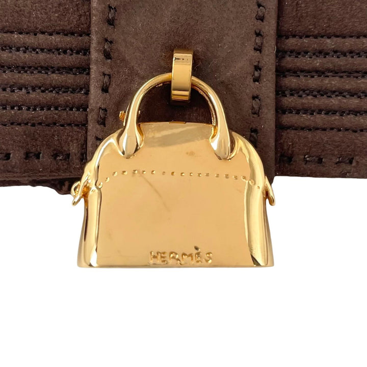 美品▲HERMES エルメス ボリード・ジジェチャーム付き ヌバックレザー グローブ 手袋 ブラウン ゴールド金具 7.5 仏製 レディース