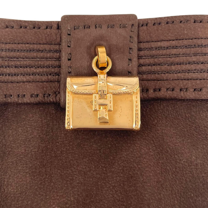 美品▲HERMES エルメス ボリード・ジジェチャーム付き ヌバックレザー グローブ 手袋 ブラウン ゴールド金具 7.5 仏製 レディース