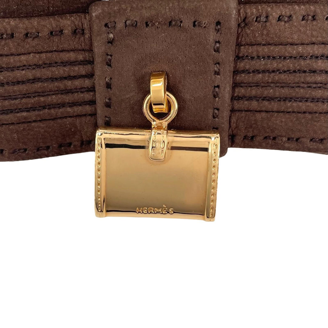 美品▲HERMES エルメス ボリード・ジジェチャーム付き ヌバックレザー グローブ 手袋 ブラウン ゴールド金具 7.5 仏製 レディース