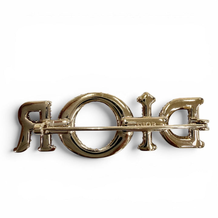 極美品☆DIOR ディオール ロゴ ラインストーン ブローチ アクセサリー ピンク ゴールド金具 レディース 箱・保存袋付き