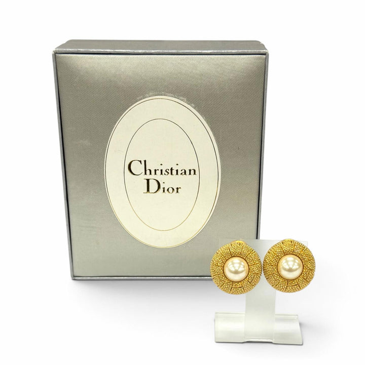 美品★Christian Dior クリスチャンディオール ヴィンテージ パール イヤリング アクセサリー ホワイト ゴールド ドイツ製 箱付き
