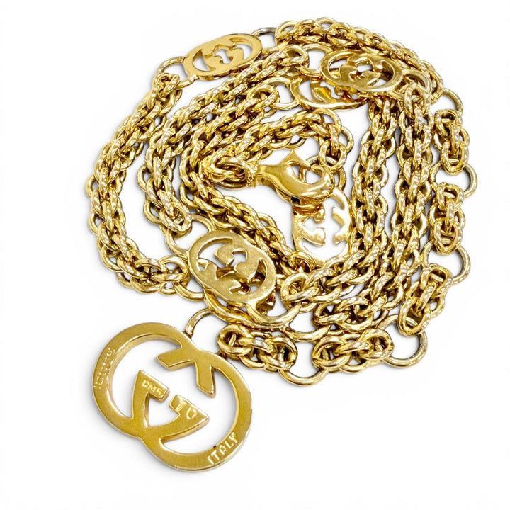 美品△GUCCI グッチ ヴィンテージ インターロッキングG チェーンベルト ゴールド 70 イタリア製 レディース オススメ◎