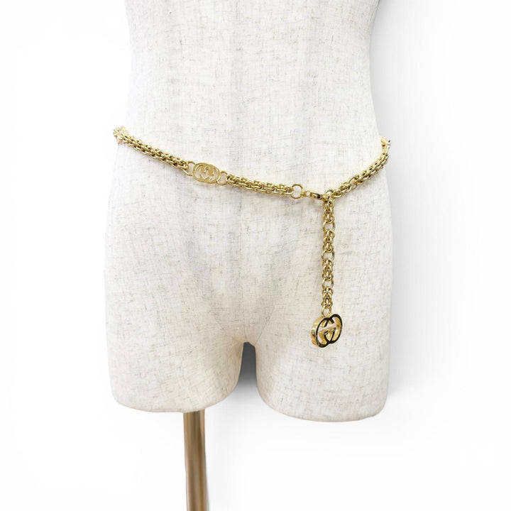美品△GUCCI グッチ ヴィンテージ インターロッキングG チェーンベルト ゴールド 70 イタリア製 レディース オススメ◎