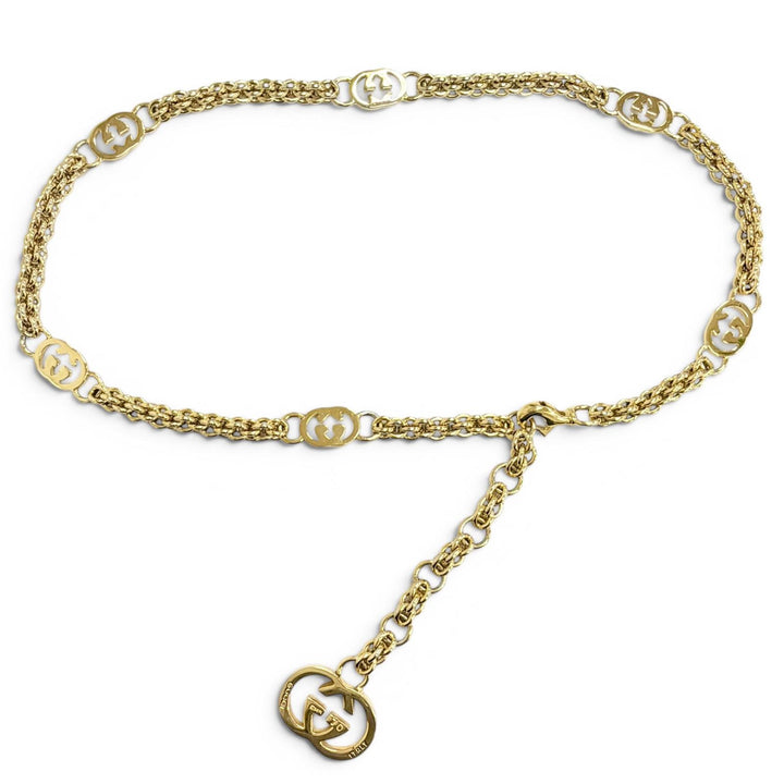 美品△GUCCI グッチ ヴィンテージ インターロッキングG チェーンベルト ゴールド 70 イタリア製 レディース オススメ◎