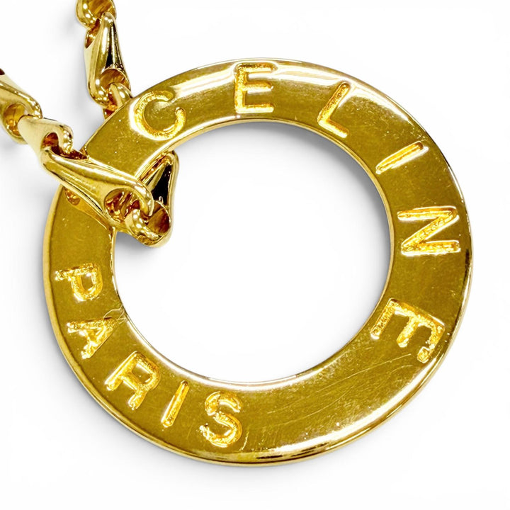 極美品△CELINE セリーヌ ヴィンテージ サークルロゴ デザインチェーン ネックレス ペンダント アクセサリー ゴールド 伊製 レディース