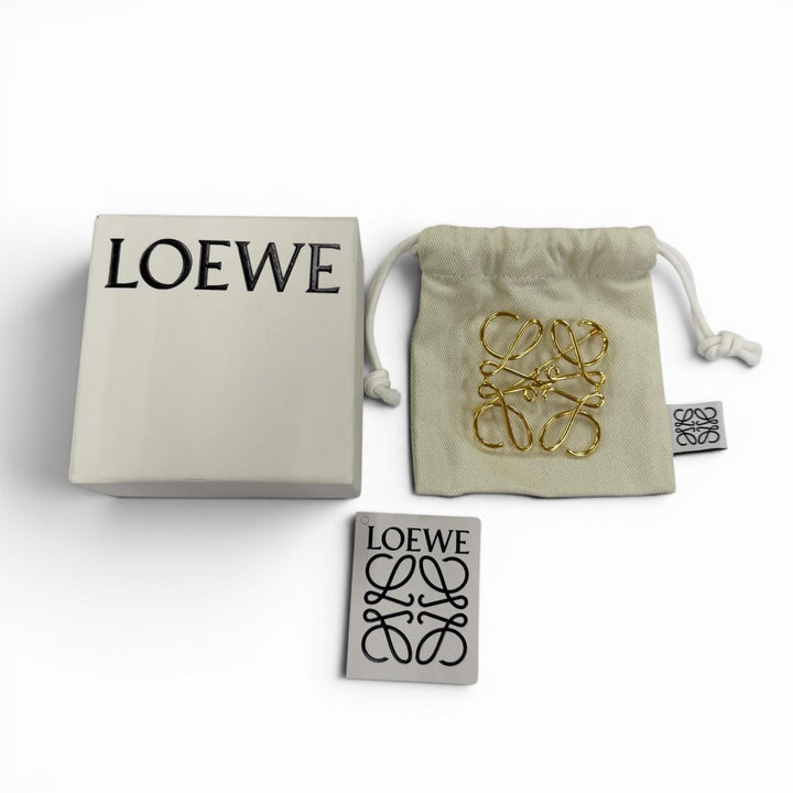 極美品☆LOEWE ロエベ メタル アナグラムロゴ アクセサリー 5×5cm ブローチ ゴールド レディース 箱・保存袋付き