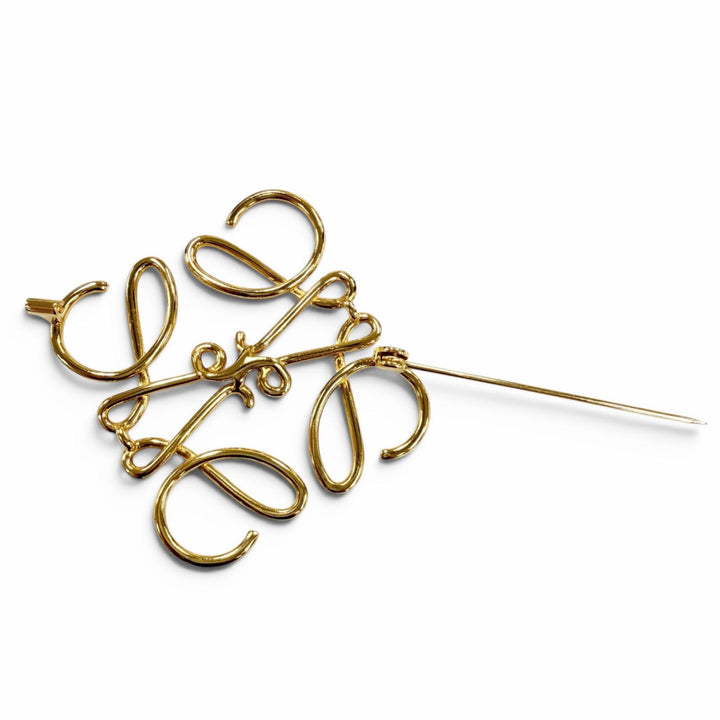 極美品☆LOEWE ロエベ メタル アナグラムロゴ アクセサリー 5×5cm ブローチ ゴールド レディース 箱・保存袋付き
