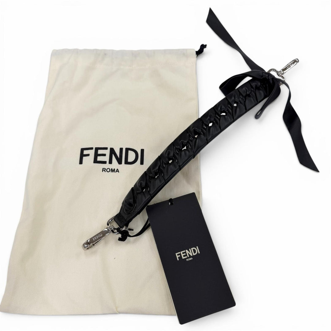極美品☆FENDI フェンディ ミニストラップユー レザー リボン ショルダーストラップ ブラック イタリア製 レディース 保存袋付き
