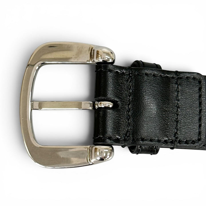 極美品▲GUCCI グッチ 700338 ホースビット ピンバックル レザー ベルト ブラック シルバー金具 80/32 イタリア製 レディース