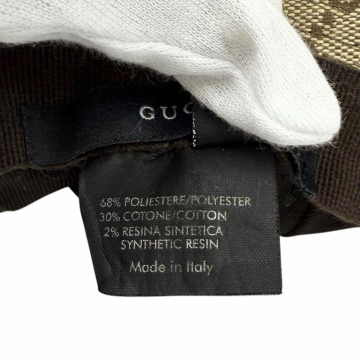 良品★GUCCI グッチ レザー使い ロゴ金具付 GGキャンバス シェリーライン バケットハット 帽子 ベージュ L イタリア製 レディース