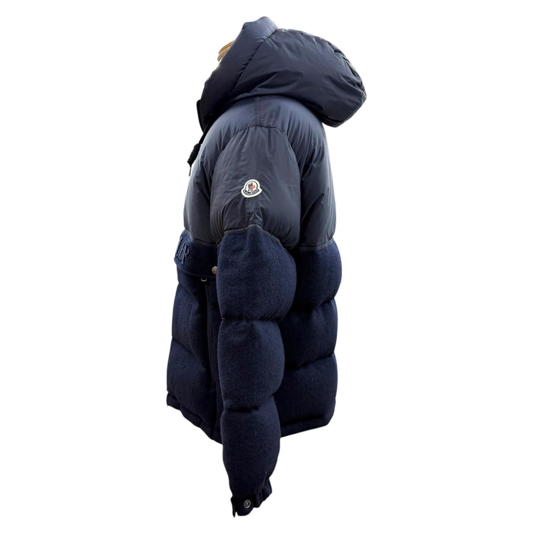 美品▼MONCLER モンクレール ANDRES ロゴ刺繍 フーデッド ダブルジップアップ ダウンジャケット ネイビー 2 正規品 メンズ ハンガー付き