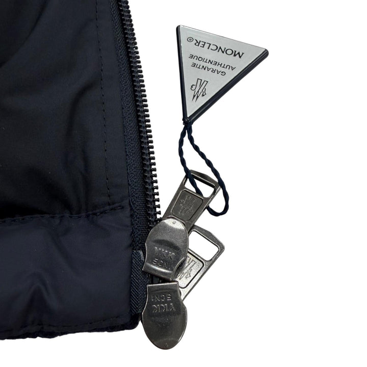 美品▼MONCLER モンクレール ANDRES ロゴ刺繍 フーデッド ダブルジップアップ ダウンジャケット ネイビー 2 正規品 メンズ ハンガー付き