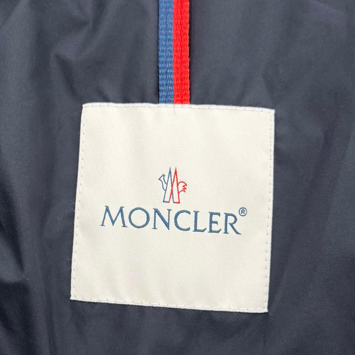 美品▼MONCLER モンクレール ANDRES ロゴ刺繍 フーデッド ダブルジップアップ ダウンジャケット ネイビー 2 正規品 メンズ ハンガー付き