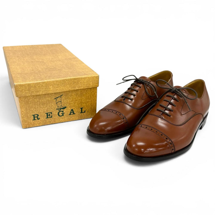 未使用品▲REGAL リーガル 2794 内羽根 パンチドキャップトゥ ストレートチップ レザーシューズ ブラウン 25.5cm メンズ 箱付き
