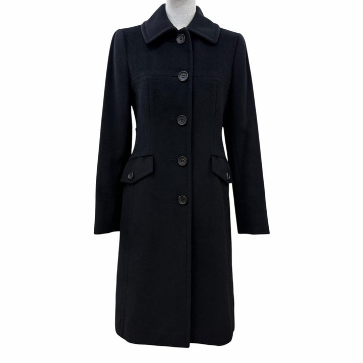 美品☆BURBERRY LONDON バーバリーロンドン アンゴラ ウール ロゴボタン付 ロング丈 コート ブラック 36 日本製 正規品 レディース