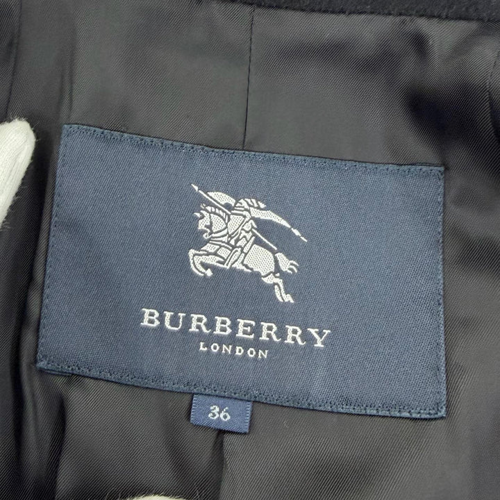 美品☆BURBERRY LONDON バーバリーロンドン アンゴラ ウール ロゴボタン付 ロング丈 コート ブラック 36 日本製 正規品 レディース