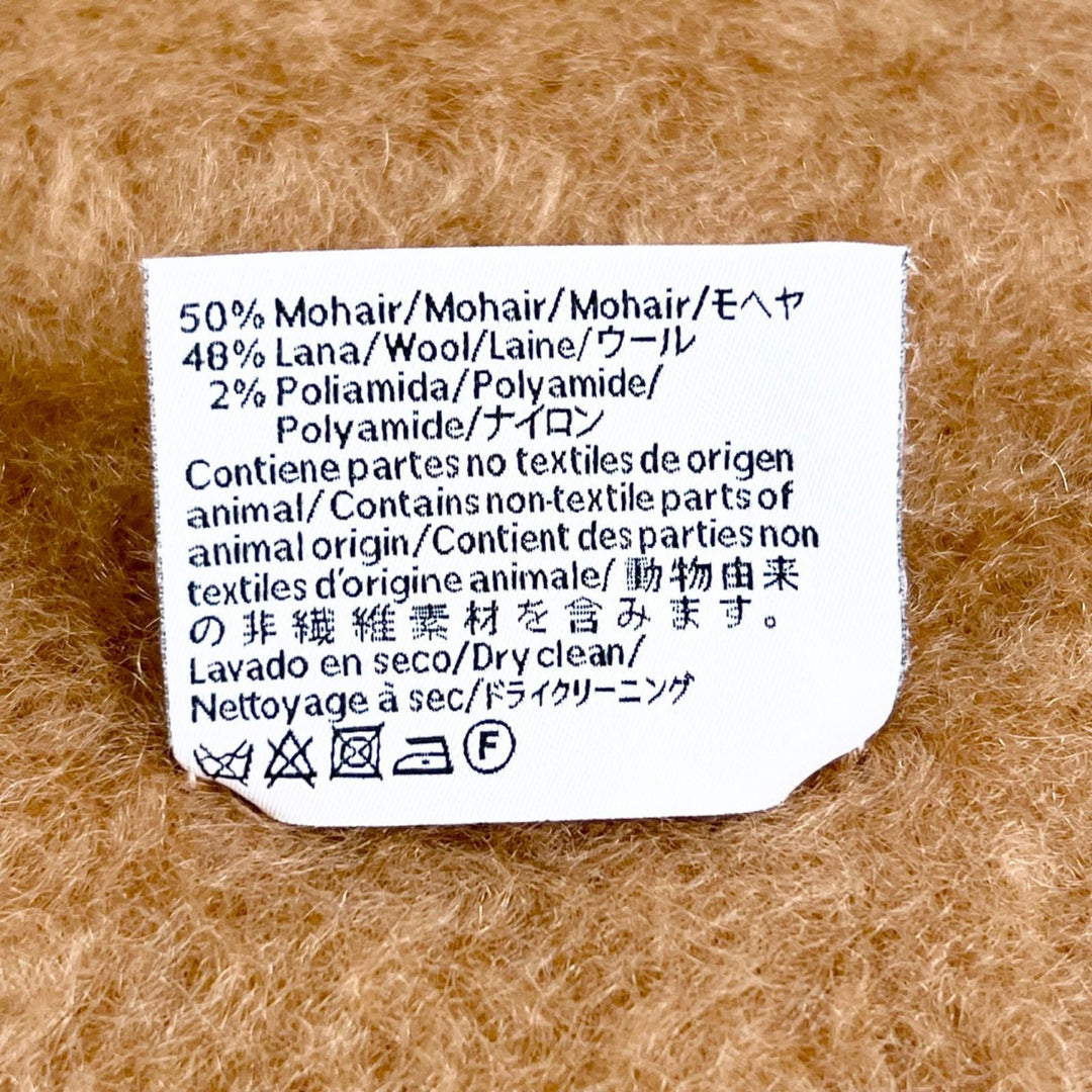 極美品▲LOEWE ロエベ モヘア ウール アナグラムレザーパッチ フリンジ マフラー ブラウン スペイン製 正規品 レディース