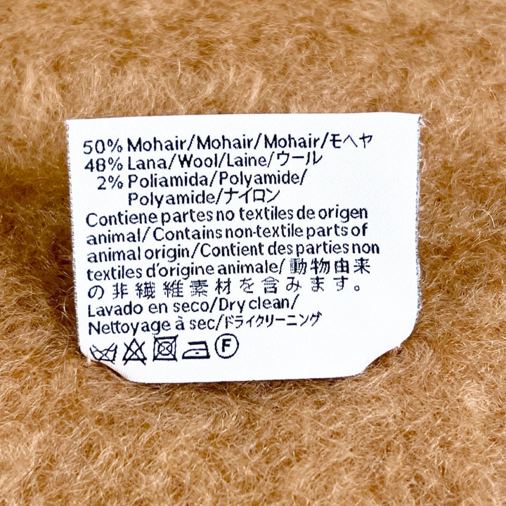 極美品▲LOEWE ロエベ モヘア ウール アナグラムレザーパッチ フリンジ マフラー ブラウン スペイン製 正規品 レディース