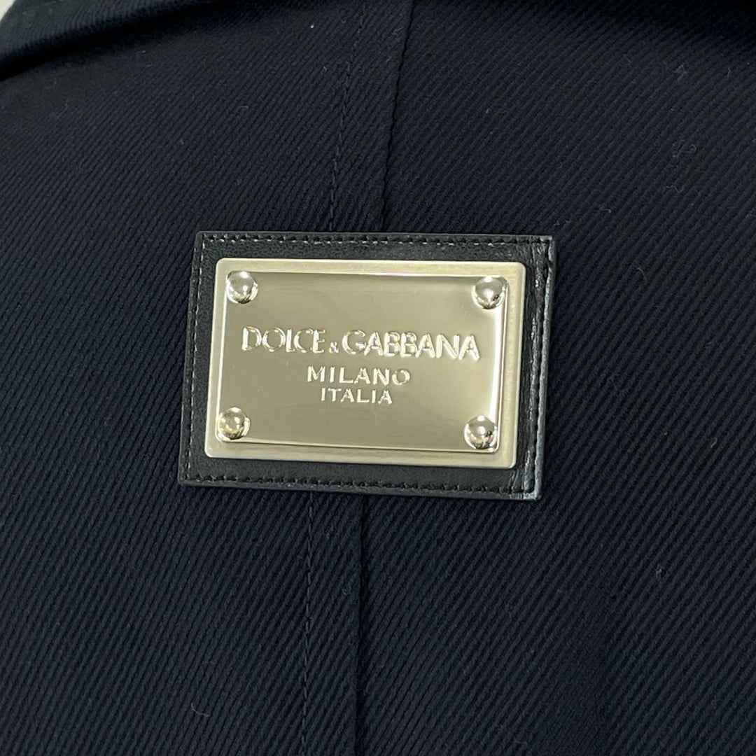 美品▲DOLCE&amp;GABBANA ドルチェ＆ガッバーナ コットン100% ロゴプレート付 ダブルブレスト ピーコート ネイビー 46 伊製 正規品 メンズ