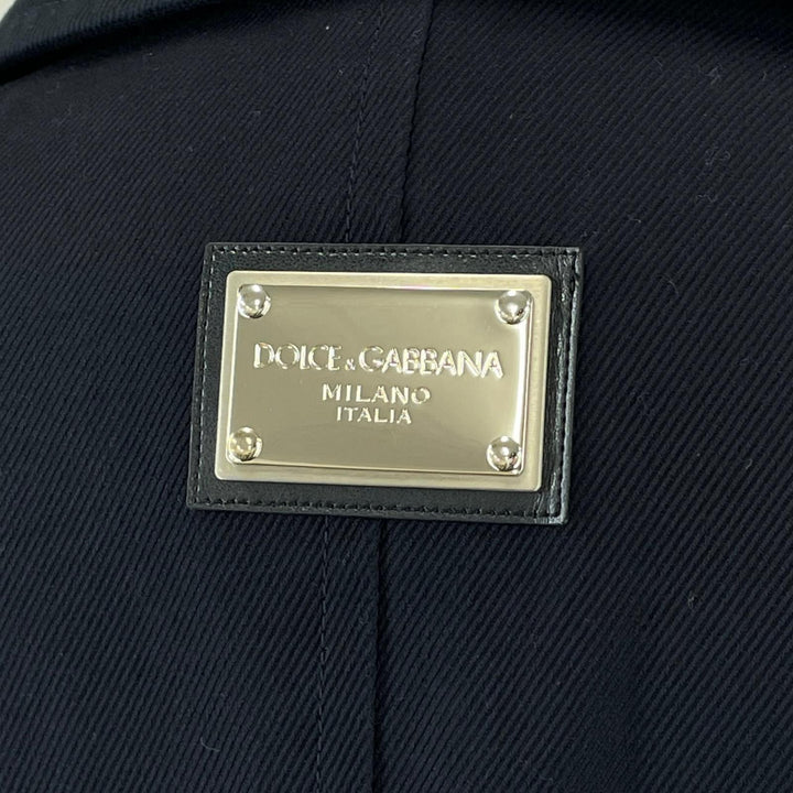 美品▲DOLCE&amp;GABBANA ドルチェ＆ガッバーナ コットン100% ロゴプレート付 ダブルブレスト ピーコート ネイビー 46 伊製 正規品 メンズ