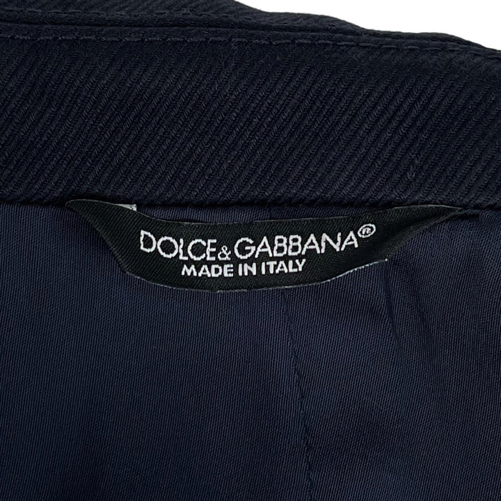 美品▲DOLCE&amp;GABBANA ドルチェ＆ガッバーナ コットン100% ロゴプレート付 ダブルブレスト ピーコート ネイビー 46 伊製 正規品 メンズ
