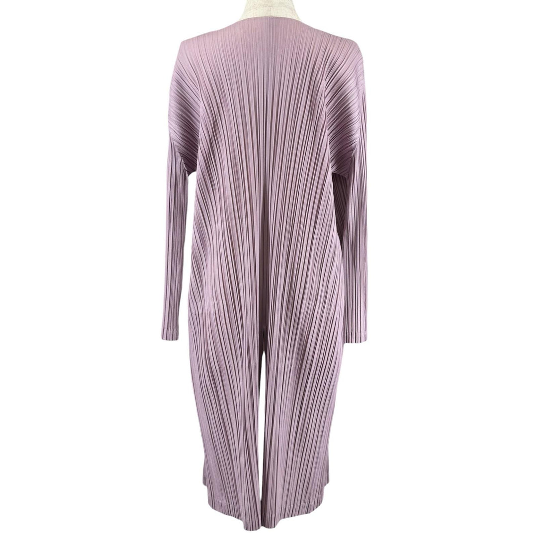美品▲PLEATS PLEASE プリーツプリーズ イッセイミヤケ PP81-JA563 ロング カーディガン ライトパープル 3 日本製 正規品 レディース