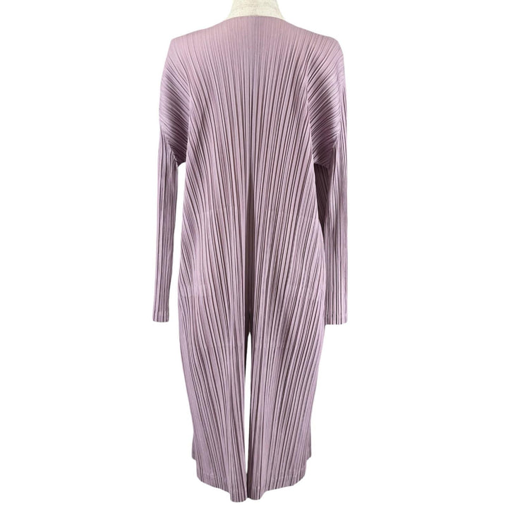 美品▲PLEATS PLEASE プリーツプリーズ イッセイミヤケ PP81-JA563 ロング カーディガン ライトパープル 3 日本製 正規品 レディース