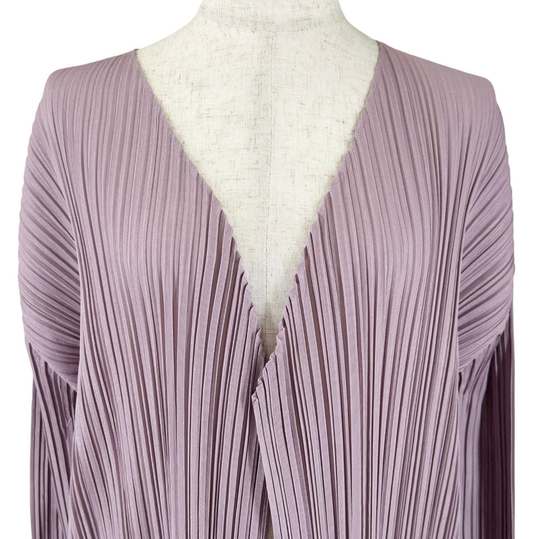 美品▲PLEATS PLEASE プリーツプリーズ イッセイミヤケ PP81-JA563 ロング カーディガン ライトパープル 3 日本製 正規品 レディース