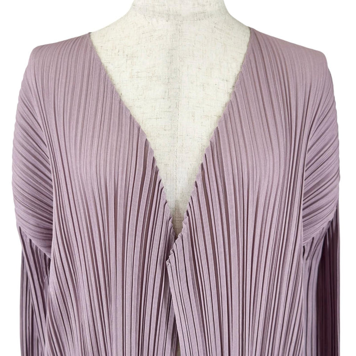 美品▲PLEATS PLEASE プリーツプリーズ イッセイミヤケ PP81-JA563 ロング カーディガン ライトパープル 3 日本製 正規品 レディース